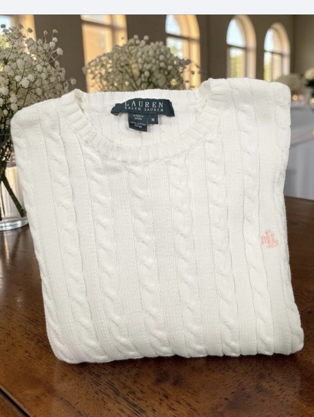 Ralph Lauren Women’s White Cable Knit Sweater Size-M